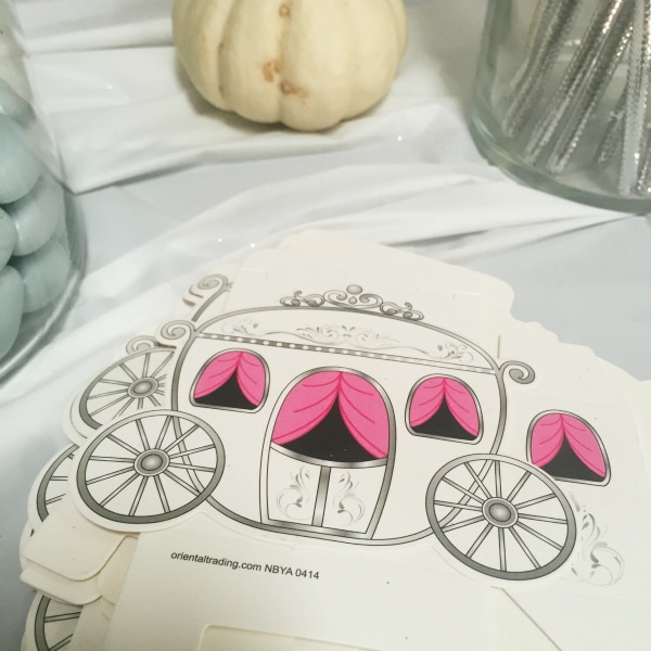 How to throw an easy Cinderella party. pumpkin carriage treat boxes from oriental trading