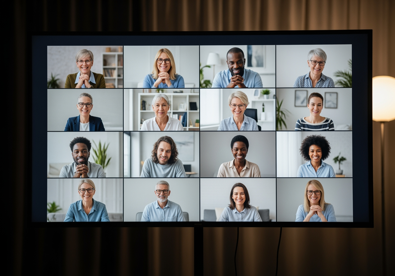 diverse group of people participating in a virtual group therapy session - East Tennessee alcohol rehab