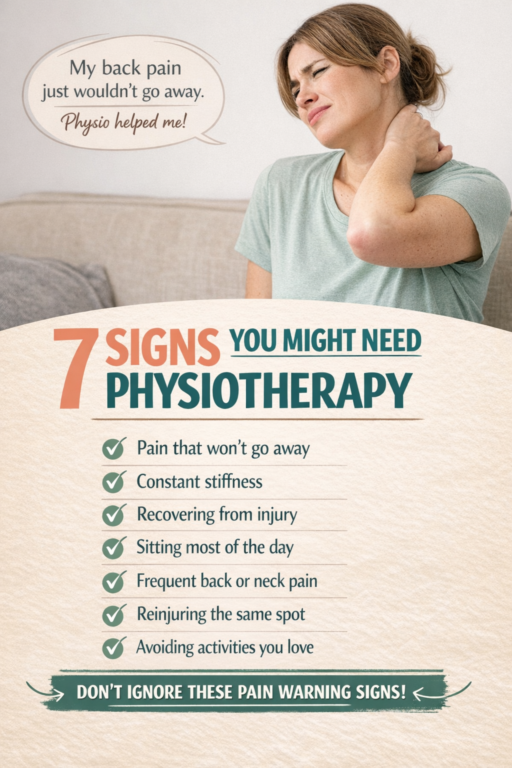 Signs you might need physiotherapy including persistent pain, stiffness, and injury recovery