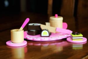 Pink wooden tea set