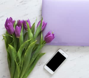 cell phone-tulips-laptop