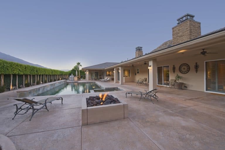 backyard pool and fire pit
