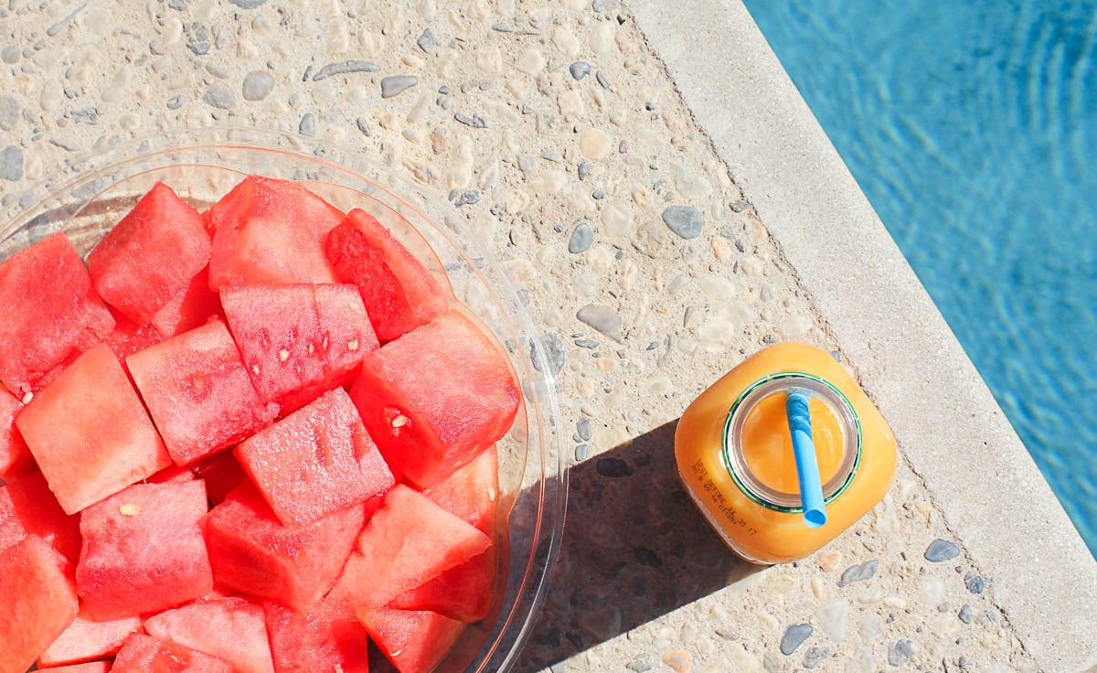 Fresh Fruit and Odwalla, poolside