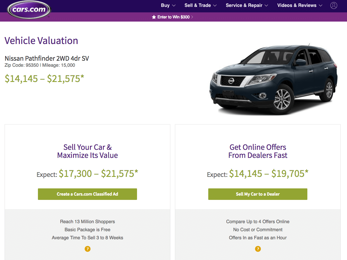 Cars.com car value estimator tool