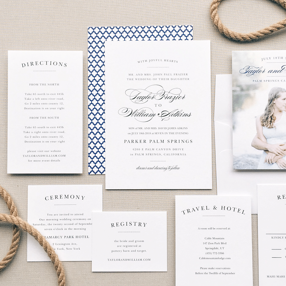 Navy and White Coastal Wedding Invitation