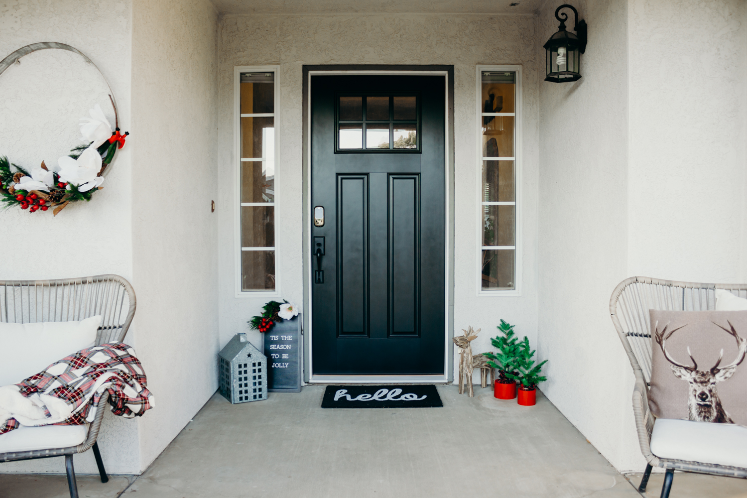 Christmas Front Porch Ideas - Black Farmhouse Front Door