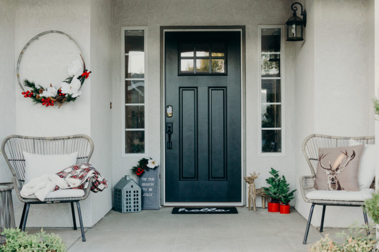 Christmas Front Porch Ideas - Black Farmhouse Front Door