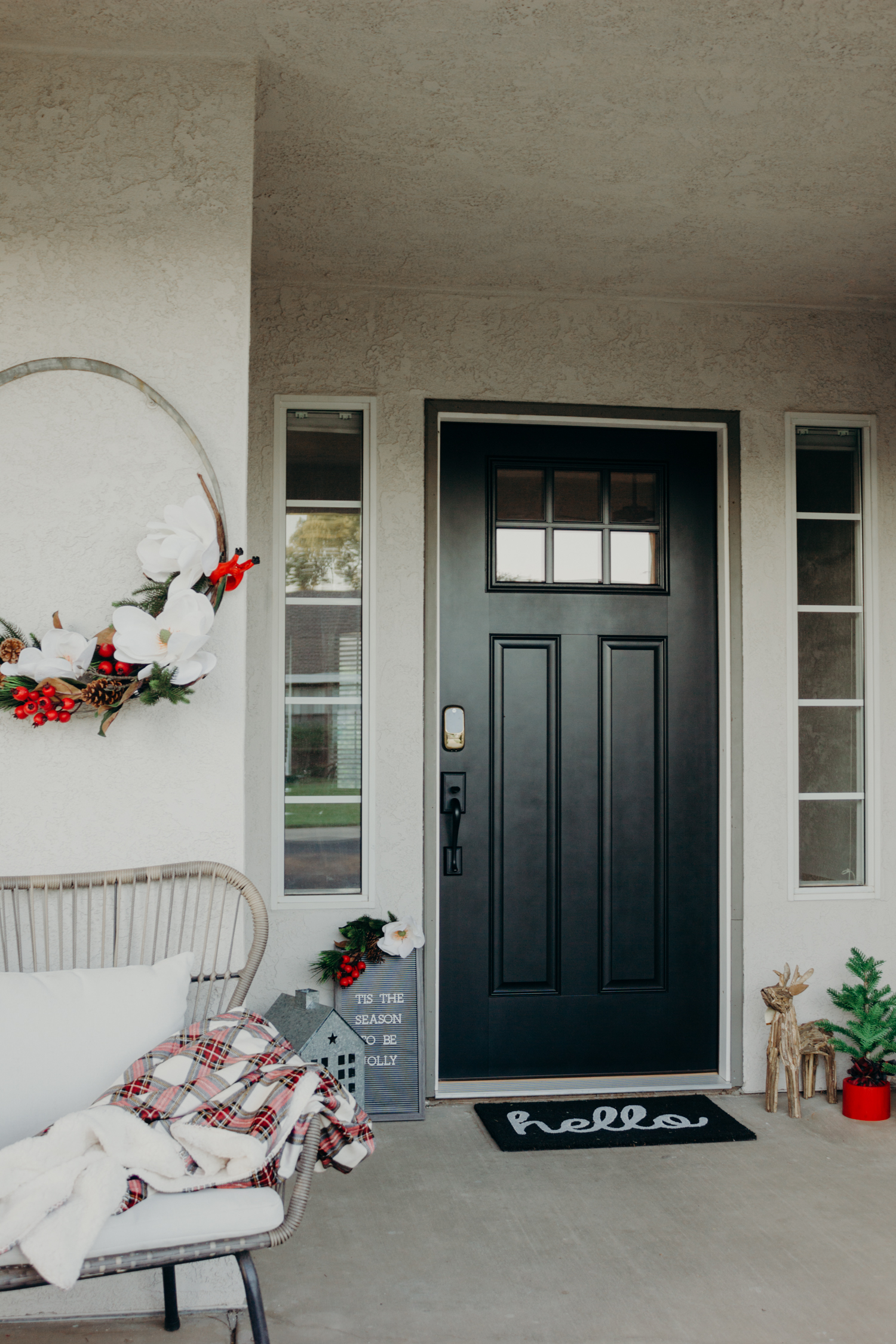 Christmas Front Porch Ideas - Black Farmhouse Front Door