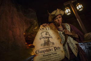 For the first time, live pirates invade Pirates of the Caribbean during Mickey’s Not-So-Scary Halloween Party at Magic Kingdom Park. A new story line for the attraction allows guests to join the pirates in a search for the rogue Gunpowder Pete. This is just one of the many fun new experiences guests enjoy during the family-friendly nighttime event. The specially ticketed evening includes trick-or-treating, greetings with favorite characters in Halloween costumes, “Happy HalloWishes” fireworks display and “Mickey’s Boo-to-You Halloween Parade.” Mickey’s Not-So-Scary Halloween Party takes place select nights Aug. 17- Oct. 31 at Walt Disney World Resort in Lake Buena Vista, Fla.